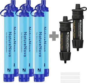 Personal Water Filter Straw Outdoor Portable Filtration (6pack) with Mini Water Filter Portable Emergency Water Filtration（black, 2pack)