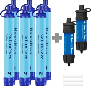 Personal Water Filter Straw Outdoor Portable Filtration (6pack) with Mini Water Filter Portable Emergency Water Filtration（blue, 2pack)