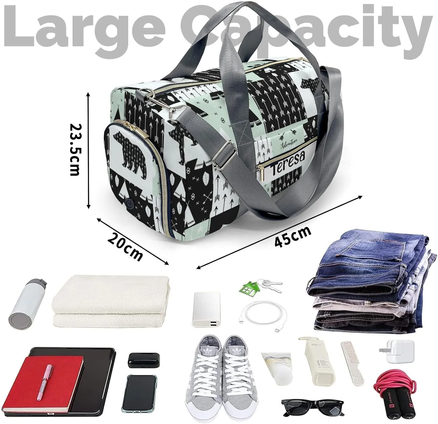 Personalized Adventure Bear Tribal Custom Multi-functional Travel Bag, Unisex Portable Duffel Bag, Short Distance Travel Assistant.