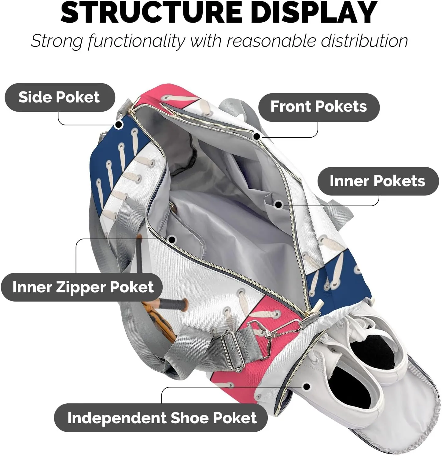 Personalized Baseball Custom Multi-functional Travel Bag, Unisex Portable Duffel Bag, Short Distance Travel Assistant