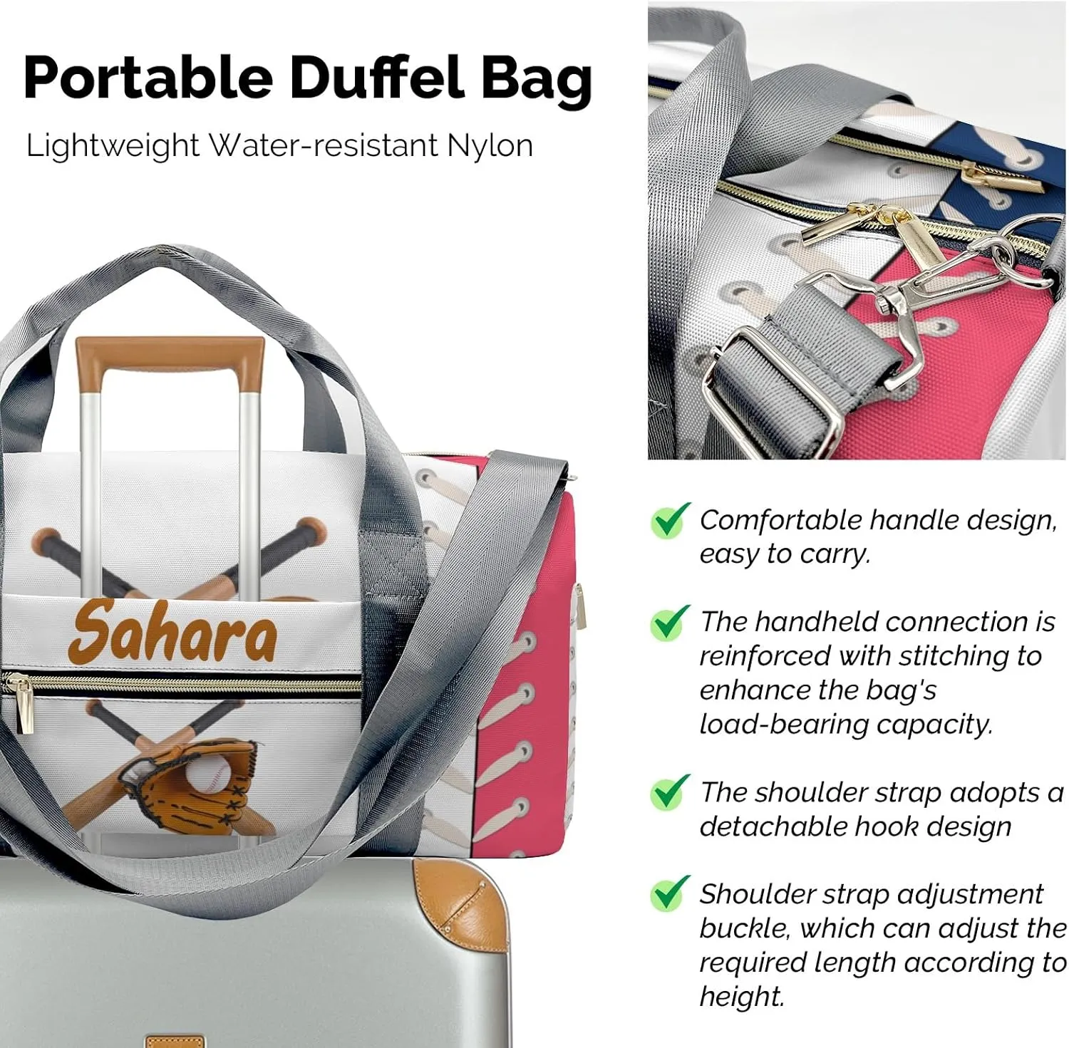Personalized Baseball Custom Multi-functional Travel Bag, Unisex Portable Duffel Bag, Short Distance Travel Assistant
