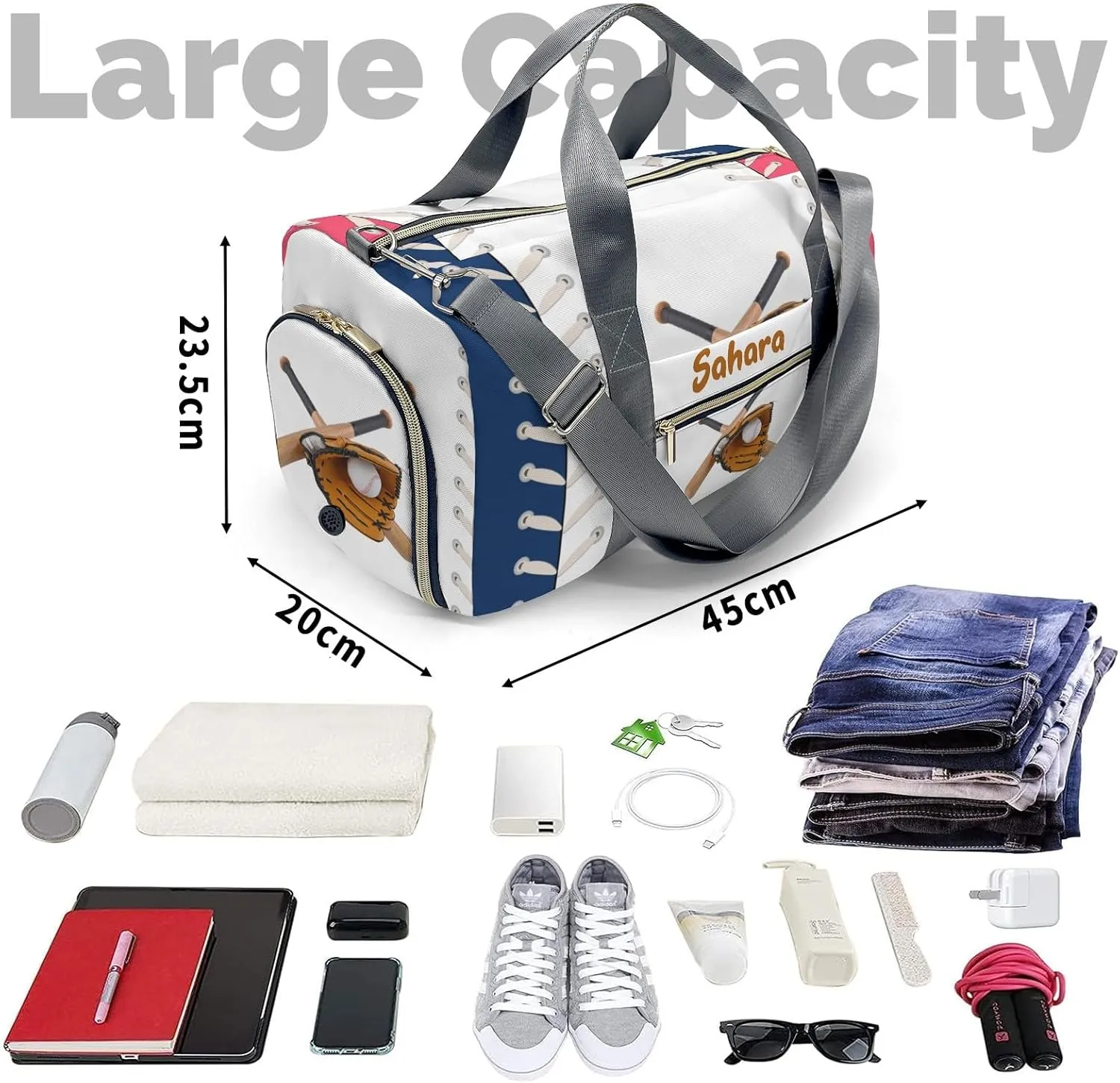 Personalized Baseball Custom Multi-functional Travel Bag, Unisex Portable Duffel Bag, Short Distance Travel Assistant