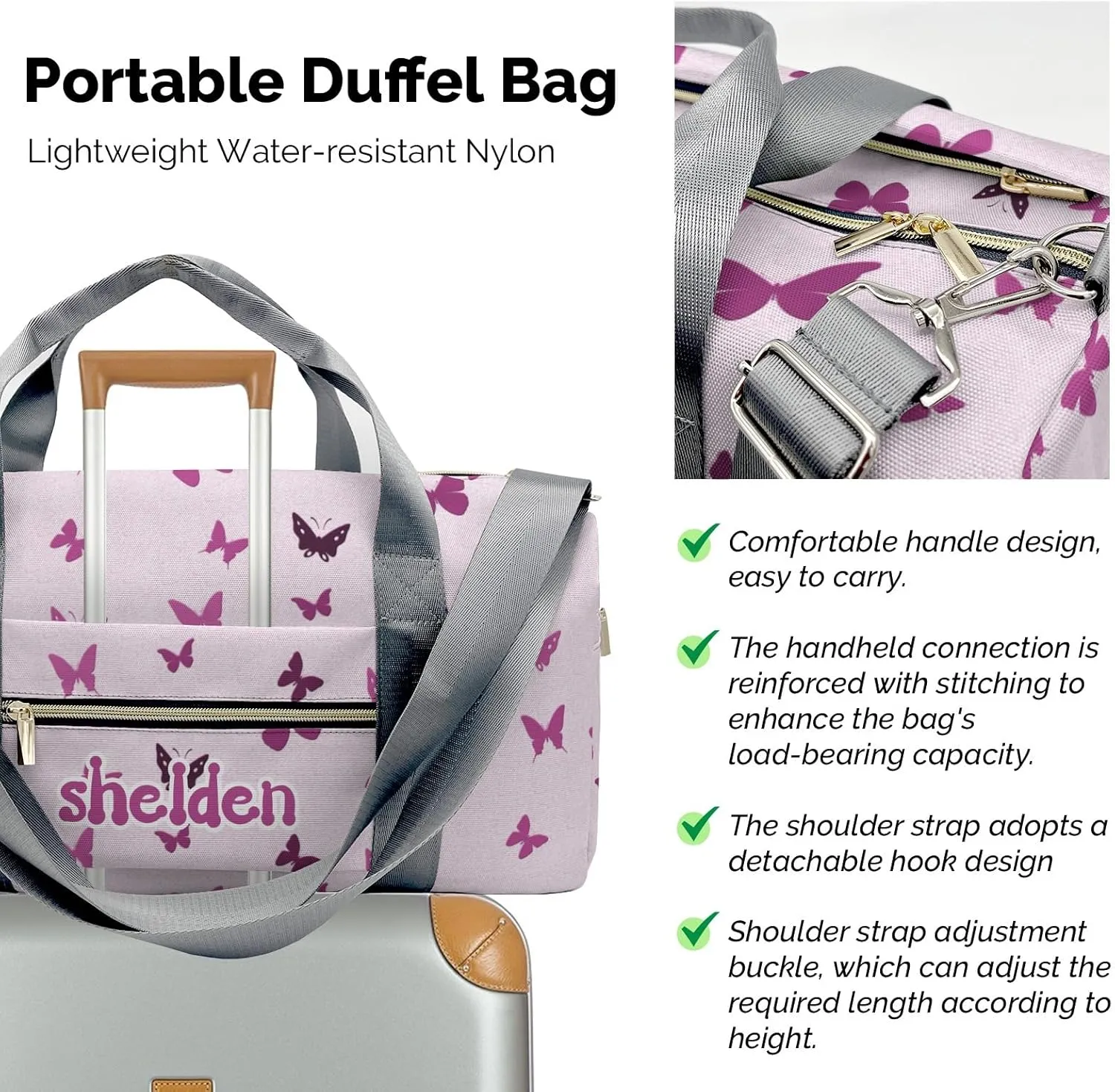 Personalized Butterfly Purple Custom Multi-functional Travel Bag, Unisex Portable Duffel Bag, Short Distance Travel Assistant