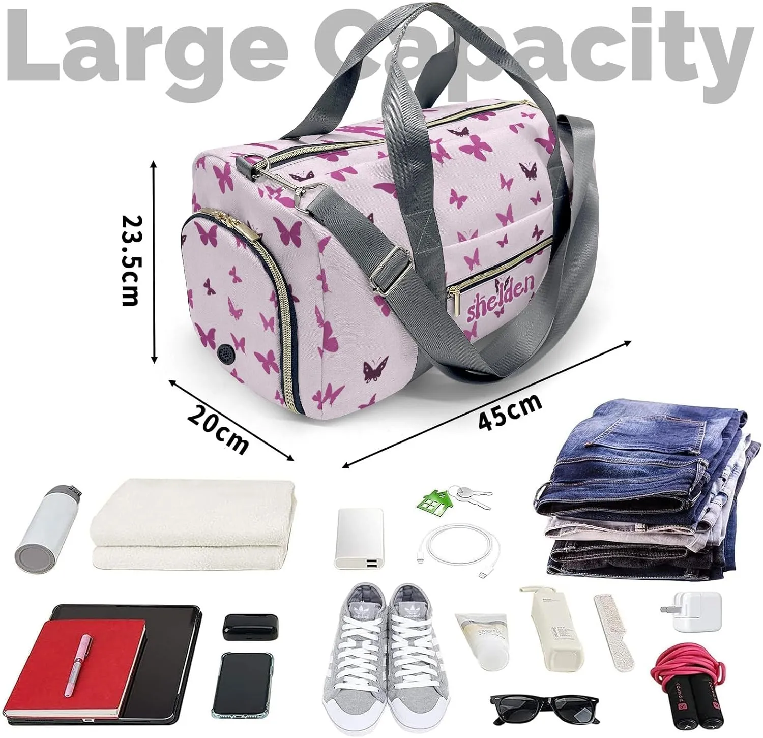Personalized Butterfly Purple Custom Multi-functional Travel Bag, Unisex Portable Duffel Bag, Short Distance Travel Assistant
