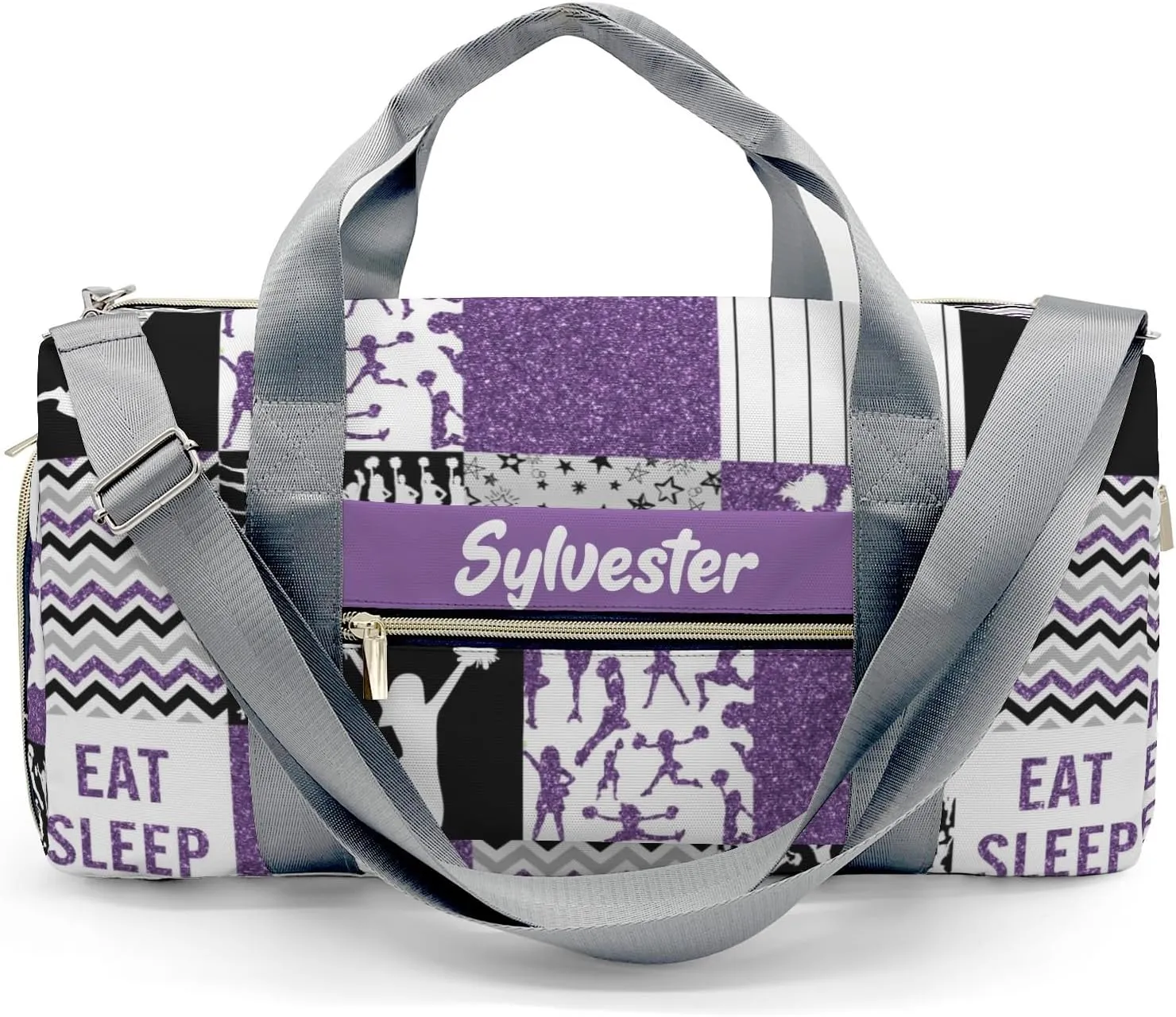Personalized Cheerleader Glitter Purple Cheer Custom Multi-functional Travel Bag, Unisex Portable Duffel Bag, Short Distance Travel Assistant
