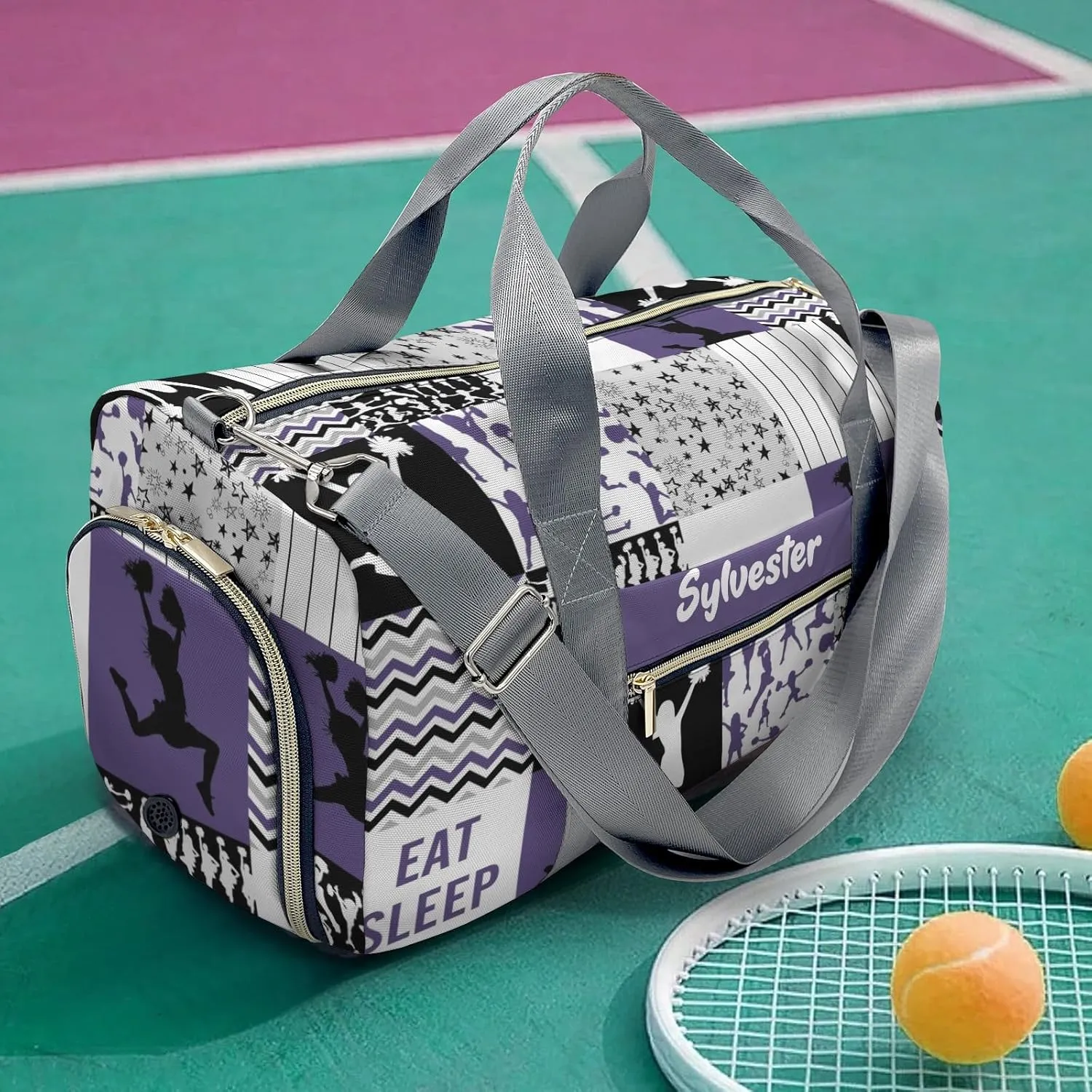 Personalized Cheerleader Patchwork Violet Custom Multi-functional Travel Bag, Unisex Portable Duffel Bag, Short Distance Travel Assistant