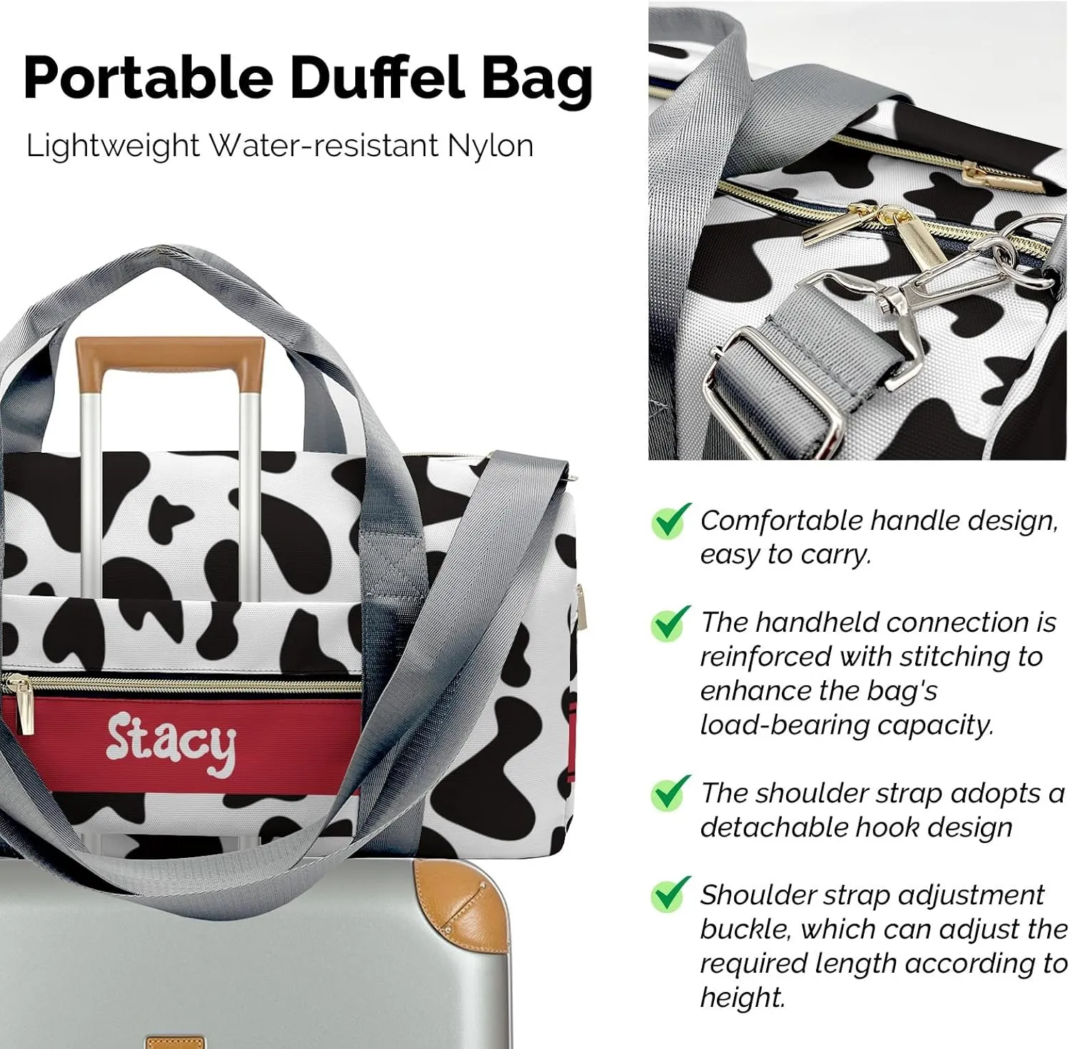 Personalized Cow Print Boy Custom Multi-functional Travel Bag, Unisex Portable Duffel Bag, Short Distance Travel Assistant