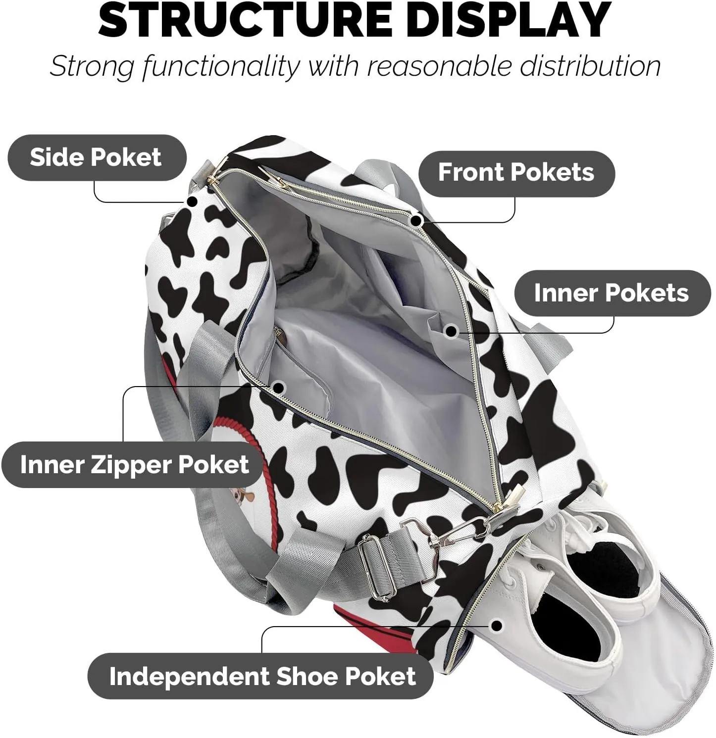 Personalized Cow Print Boy Custom Multi-functional Travel Bag, Unisex Portable Duffel Bag, Short Distance Travel Assistant