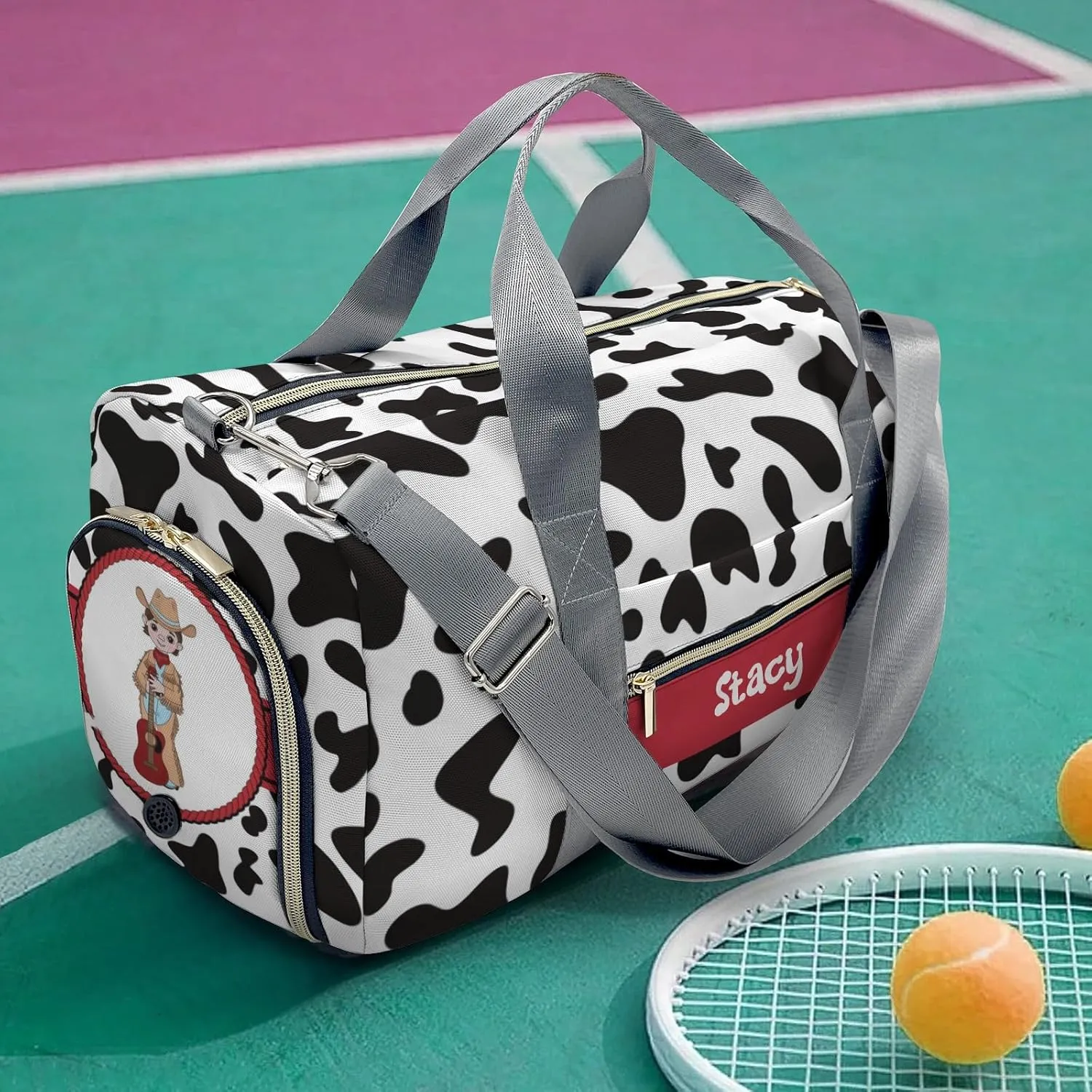 Personalized Cow Print Boy Custom Multi-functional Travel Bag, Unisex Portable Duffel Bag, Short Distance Travel Assistant
