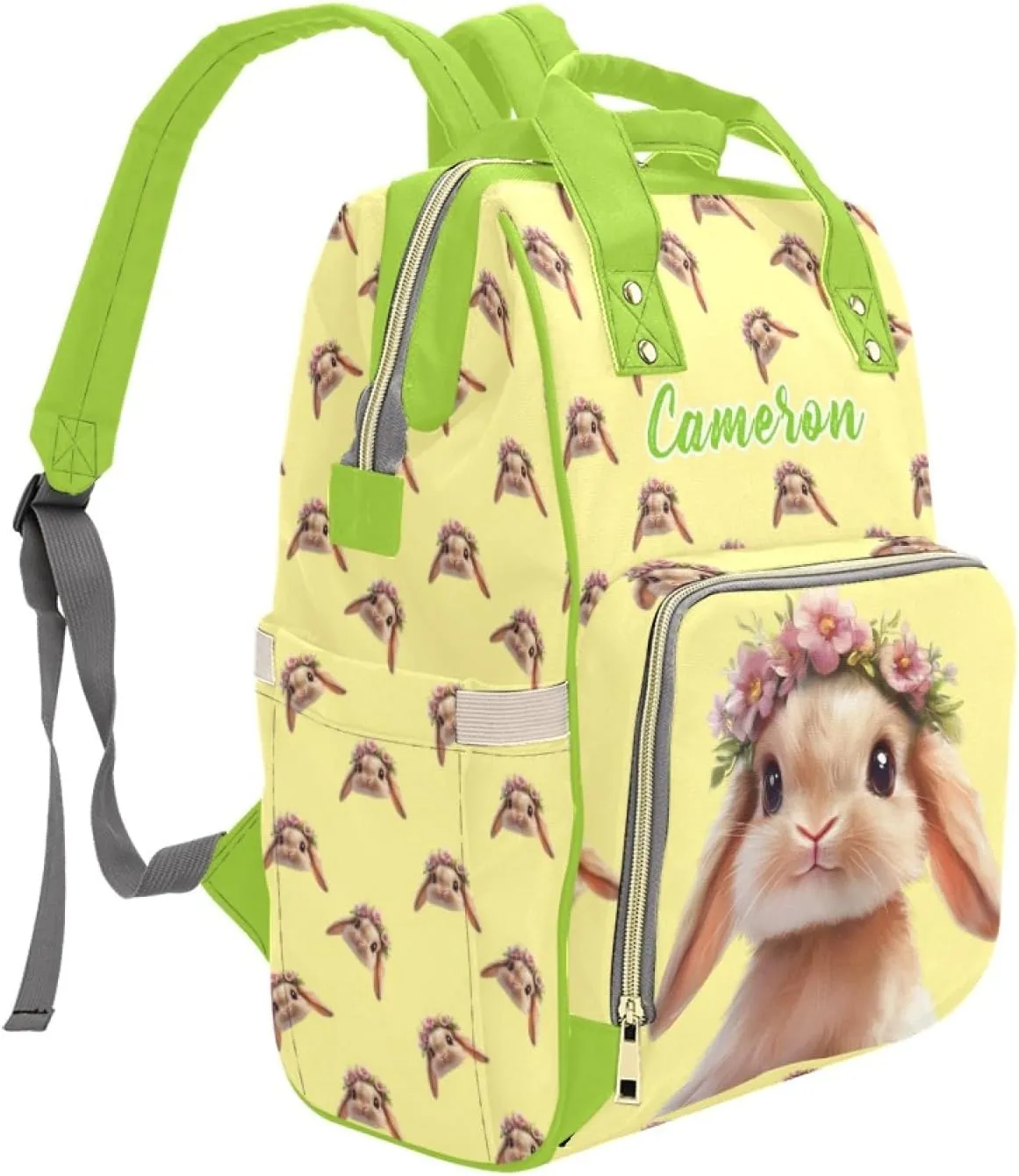 Personalized Custom Name Mommy Backpack, Waterproof Diaper Bag, Large Capacity Multifunctional, Rabbit Design, Comfortable Stylish Baby Backpack for Moms