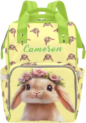 Personalized Custom Name Mommy Backpack, Waterproof Diaper Bag, Large Capacity Multifunctional, Rabbit Design, Comfortable Stylish Baby Backpack for Moms