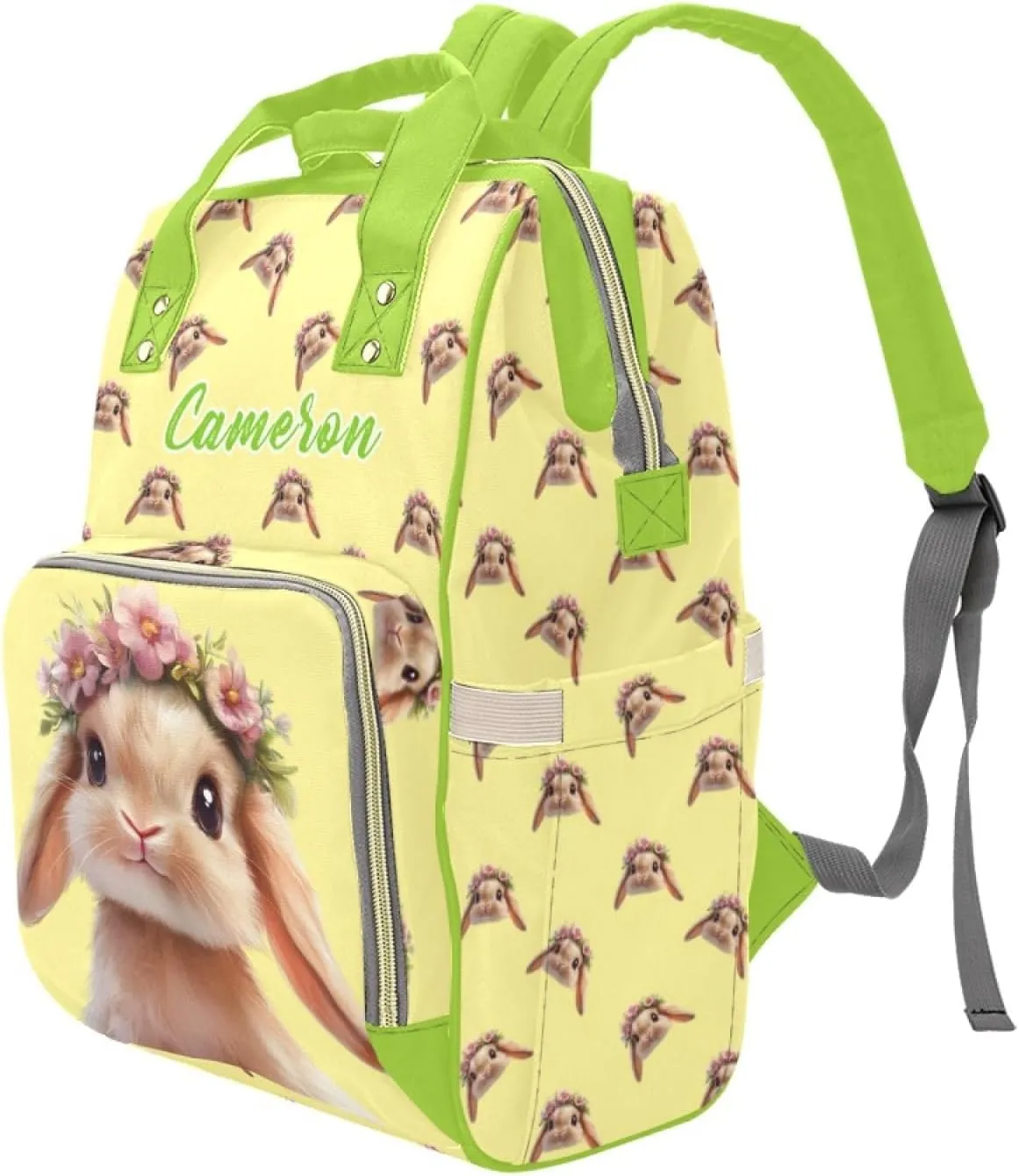 Personalized Custom Name Mommy Backpack, Waterproof Diaper Bag, Large Capacity Multifunctional, Rabbit Design, Comfortable Stylish Baby Backpack for Moms