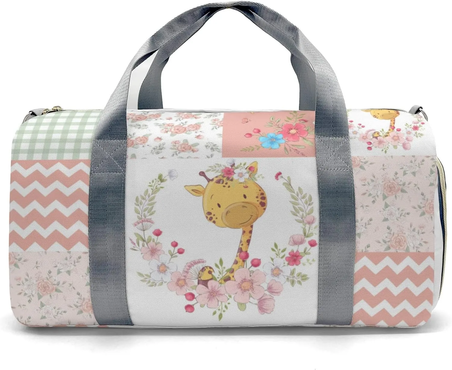 Personalized Cute Animal Giraffe Flower Wreath Custom Multi-functional Travel Bag, Unisex Portable Duffel Bag, Short Distance Travel Assistant