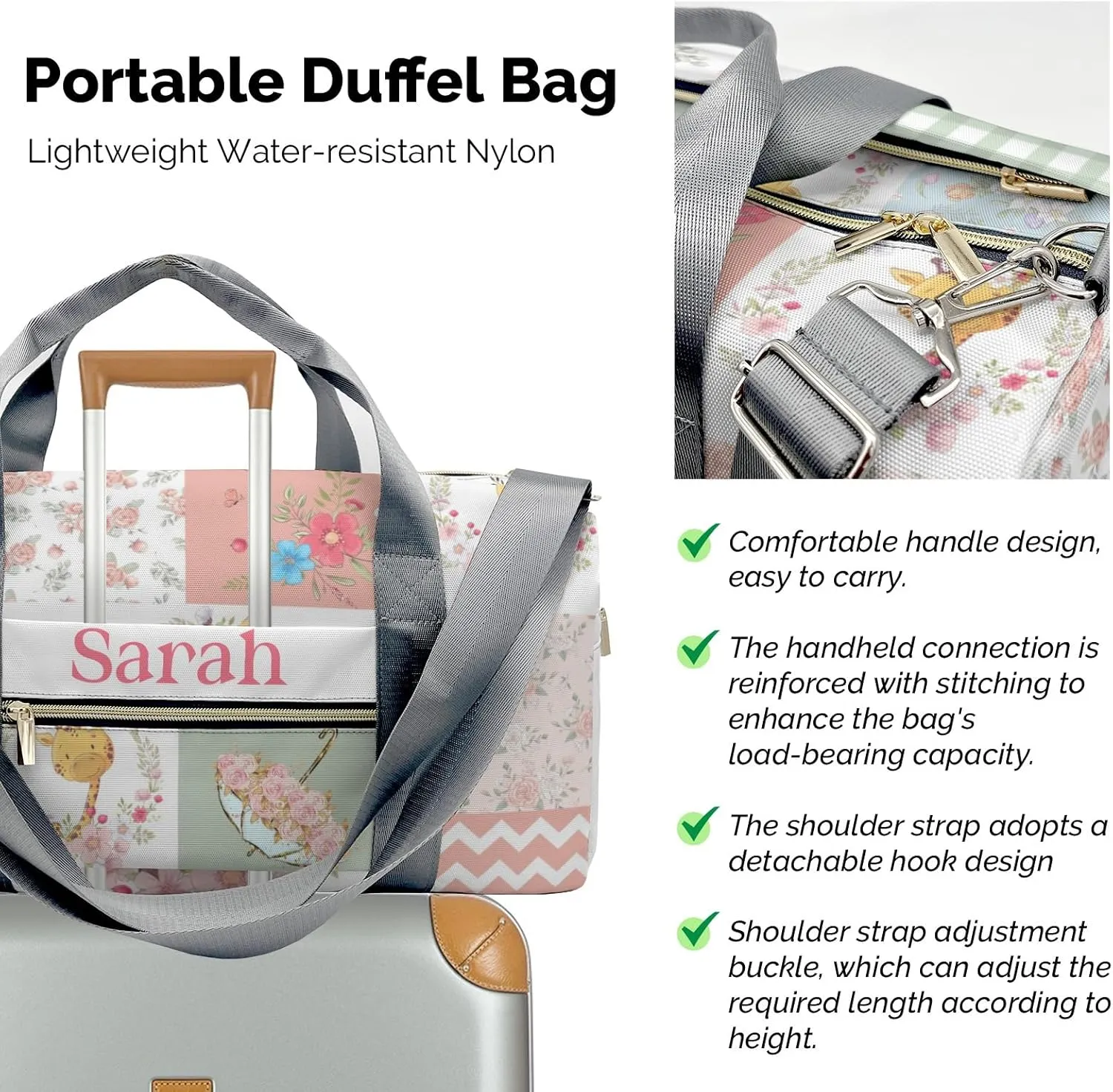 Personalized Cute Animal Giraffe Flower Wreath Custom Multi-functional Travel Bag, Unisex Portable Duffel Bag, Short Distance Travel Assistant