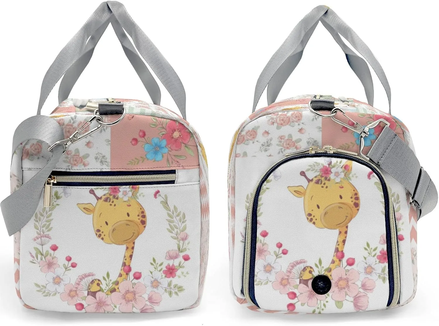 Personalized Cute Animal Giraffe Flower Wreath Custom Multi-functional Travel Bag, Unisex Portable Duffel Bag, Short Distance Travel Assistant