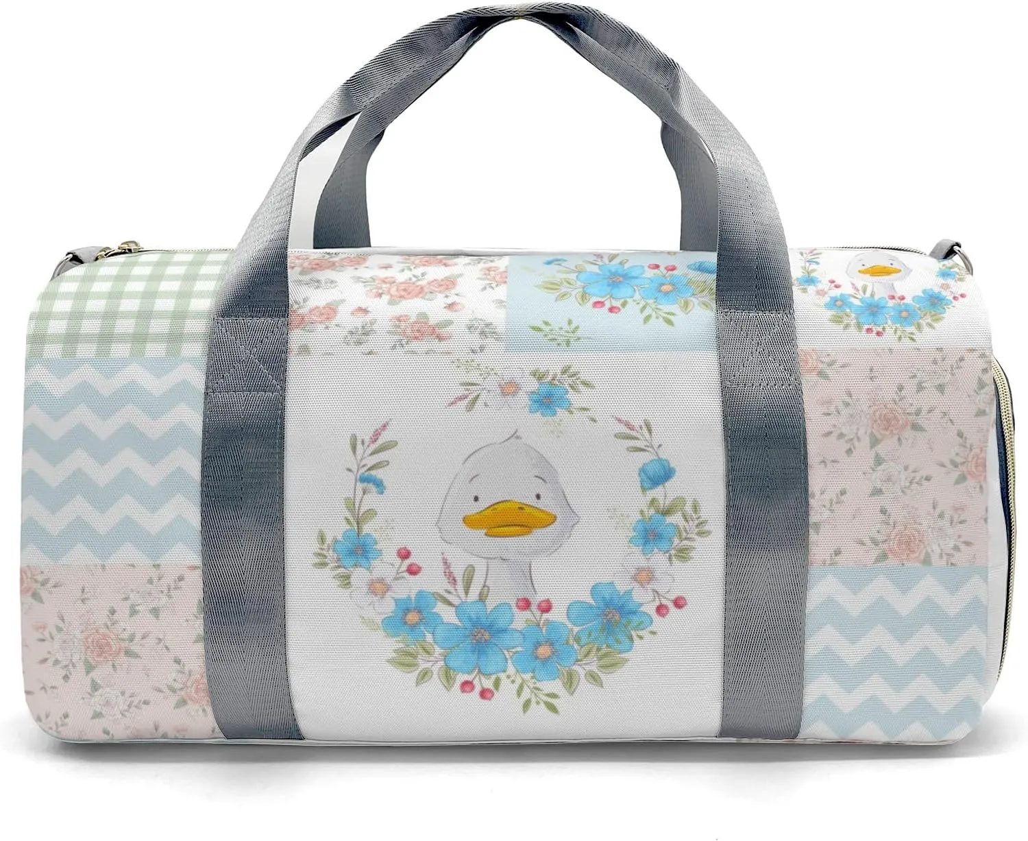 Personalized Cute Animal Goose Flower Wreath Custom Multi-functional Travel Bag, Unisex Portable Duffel Bag, Short Distance Travel Assistant