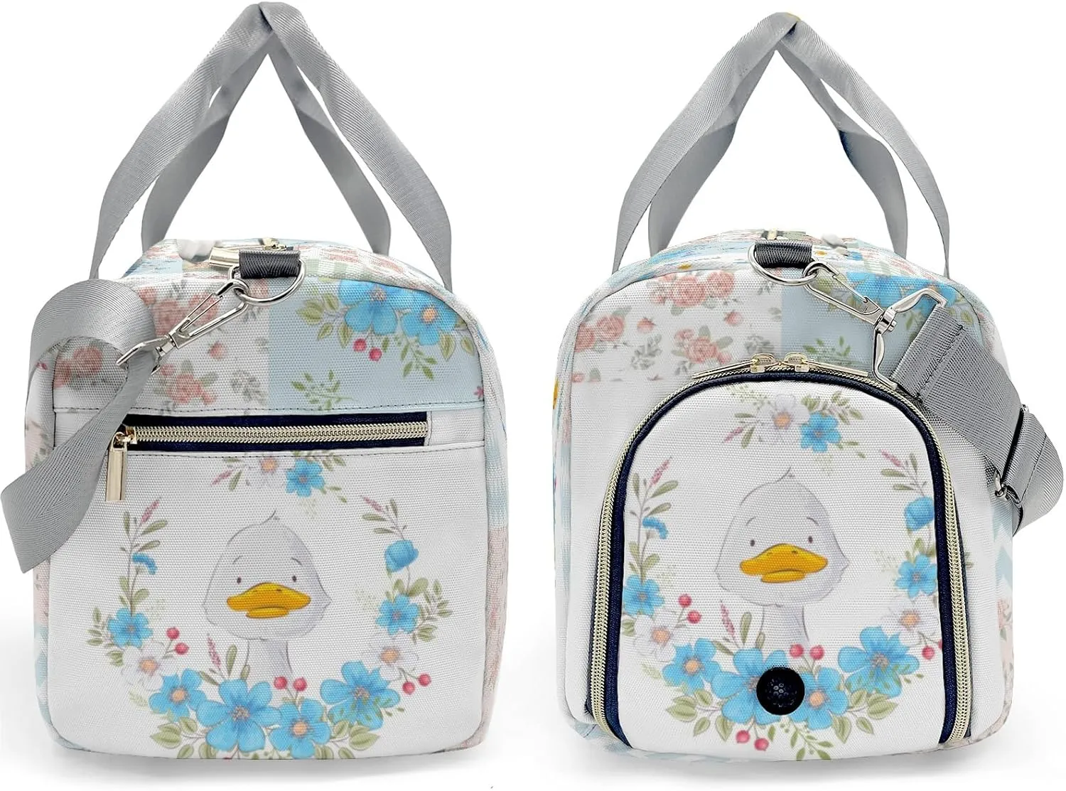 Personalized Cute Animal Goose Flower Wreath Custom Multi-functional Travel Bag, Unisex Portable Duffel Bag, Short Distance Travel Assistant