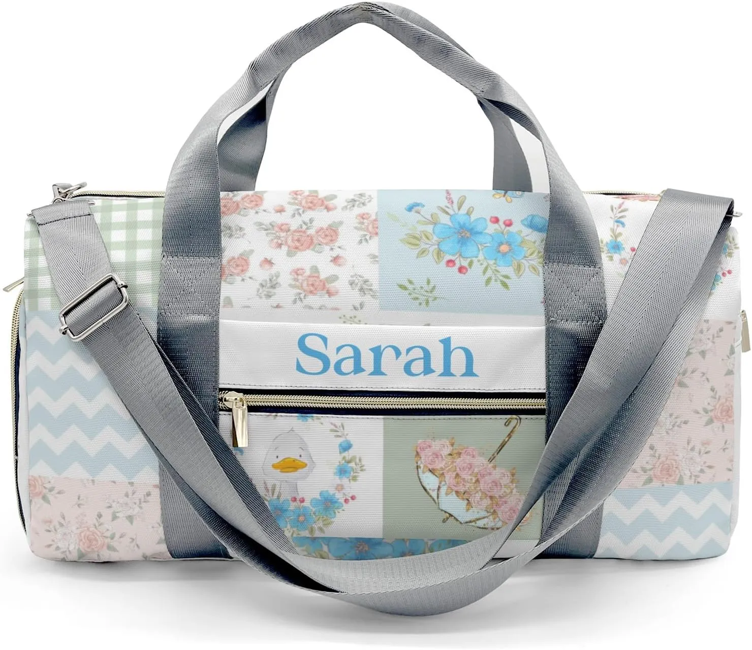 Personalized Cute Animal Goose Flower Wreath Custom Multi-functional Travel Bag, Unisex Portable Duffel Bag, Short Distance Travel Assistant