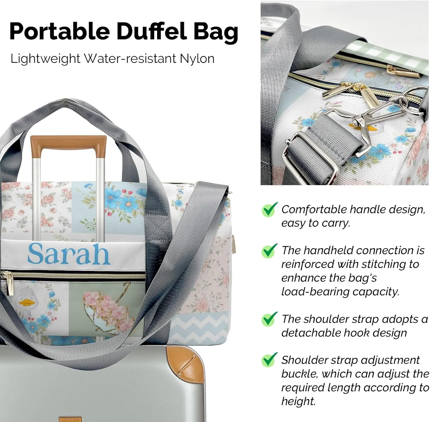 Personalized Cute Animal Goose Flower Wreath Custom Multi-functional Travel Bag, Unisex Portable Duffel Bag, Short Distance Travel Assistant