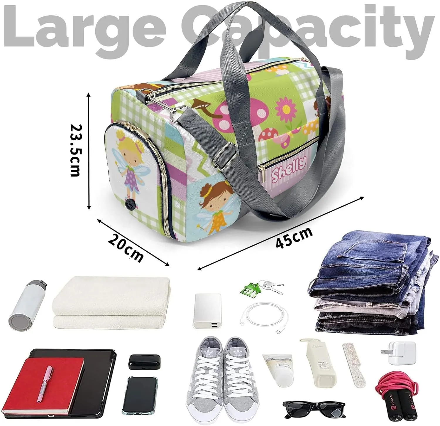 Personalized Cute Garden Fairy Girl Butterfly Custom Multi-functional Travel Bag, Unisex Portable Duffel Bag, Short Distance Travel Assistant