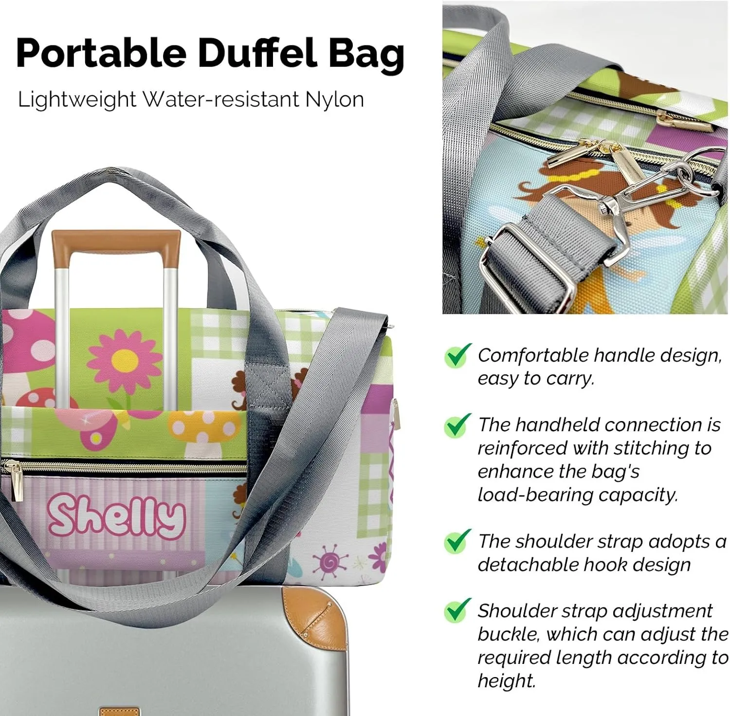 Personalized Cute Garden Fairy Girl Butterfly Custom Multi-functional Travel Bag, Unisex Portable Duffel Bag, Short Distance Travel Assistant