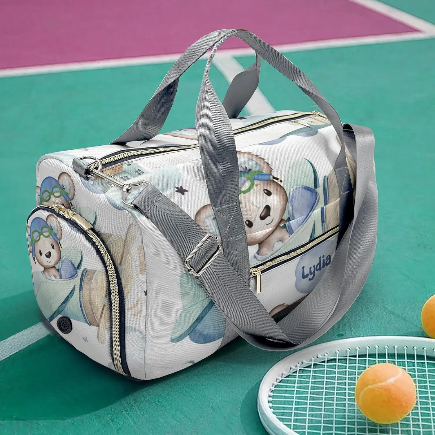 Personalized Cute Pilot Bear Custom Multi-functional Travel Bag, Unisex Portable Duffel Bag, Short Distance Travel Assistant