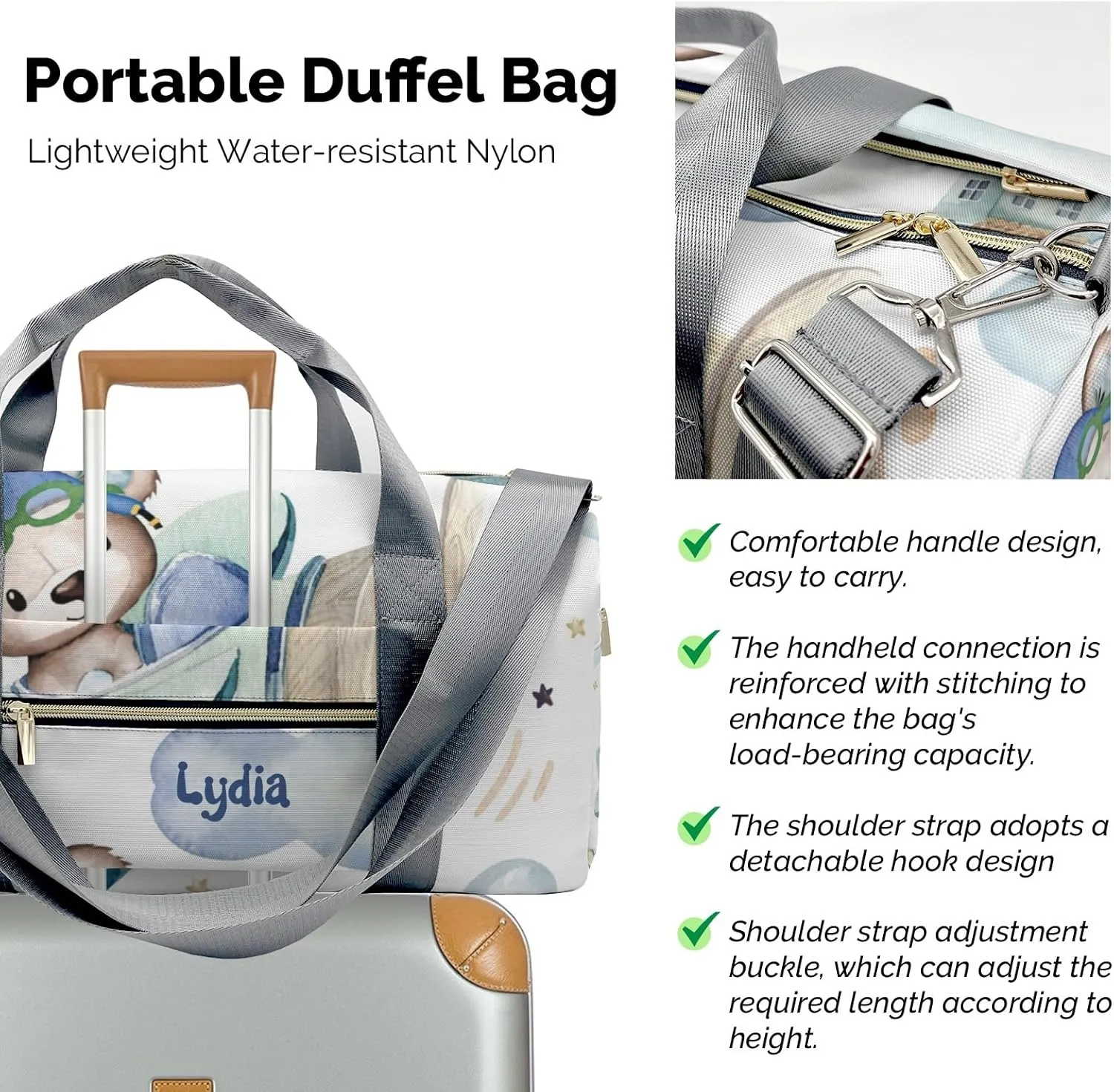 Personalized Cute Pilot Bear Custom Multi-functional Travel Bag, Unisex Portable Duffel Bag, Short Distance Travel Assistant