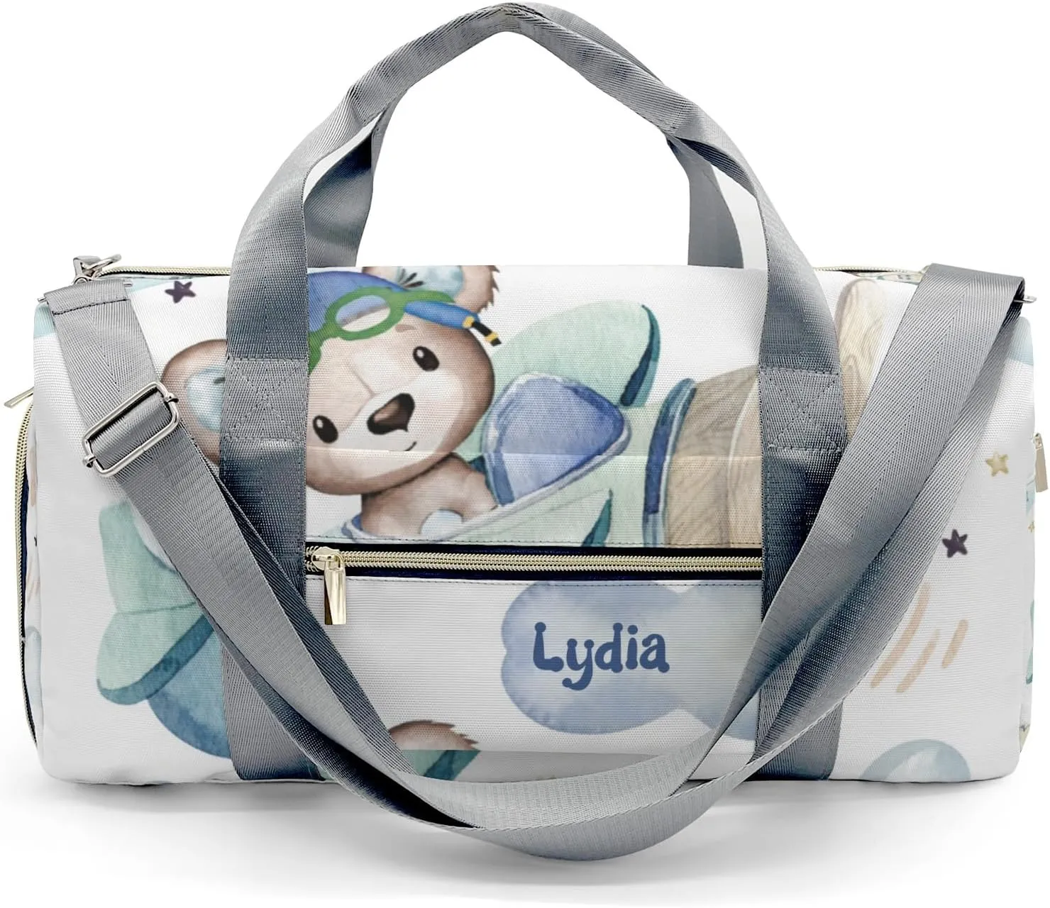 Personalized Cute Pilot Bear Custom Multi-functional Travel Bag, Unisex Portable Duffel Bag, Short Distance Travel Assistant