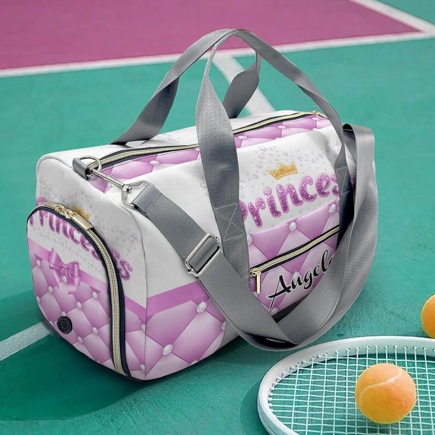 Personalized Diamond Princess Crown Purple Customized Multi-functional Handbag Travel Bag,Unisex Short Trip Portable Duffel Bag