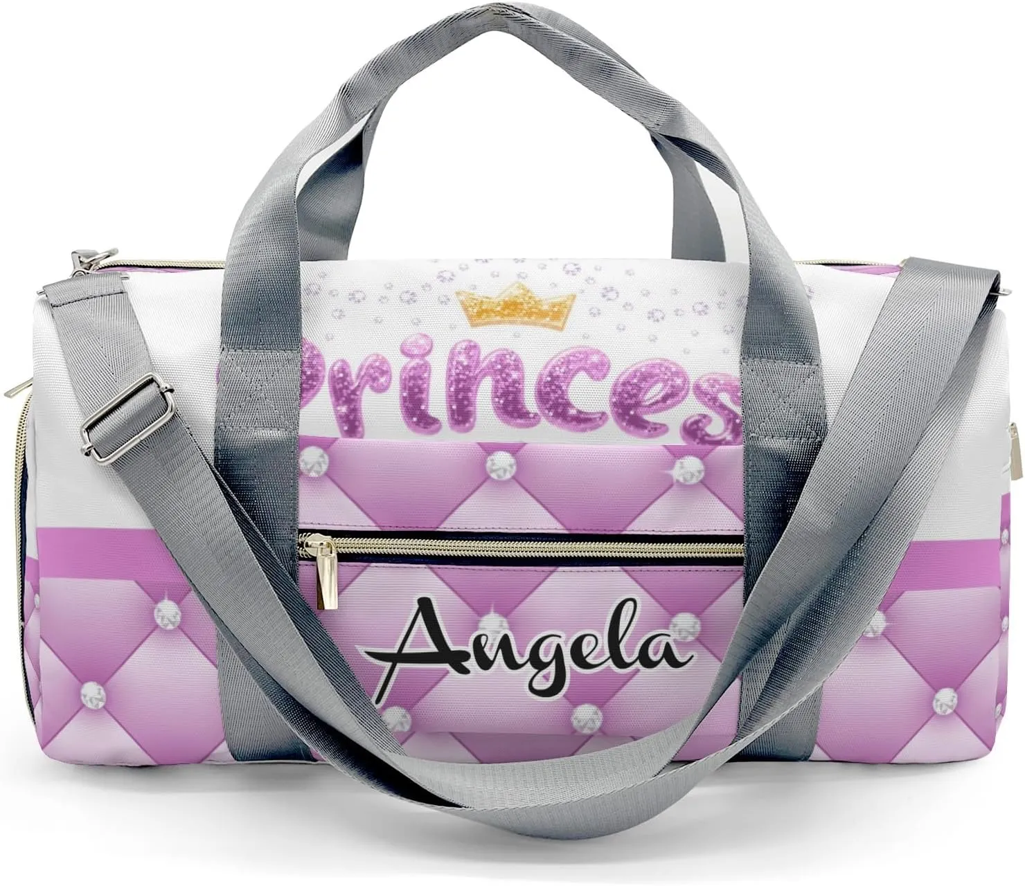 Personalized Diamond Princess Crown Purple Customized Multi-functional Handbag Travel Bag,Unisex Short Trip Portable Duffel Bag