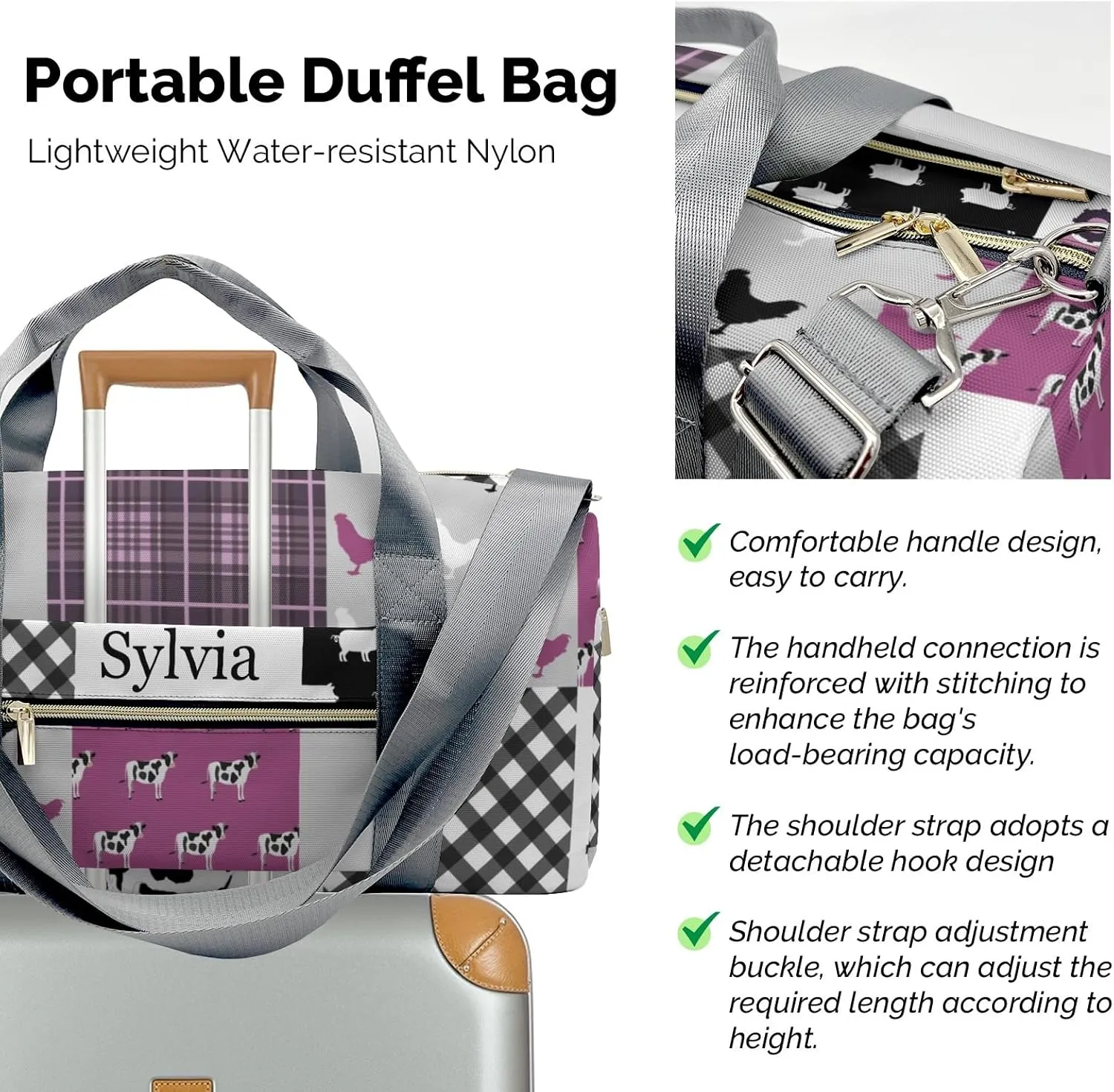 Personalized Farm Animals Car Patchwork Custom Multi-functional Travel Bag, Unisex Portable Duffel Bag, Short Distance Travel Assistant