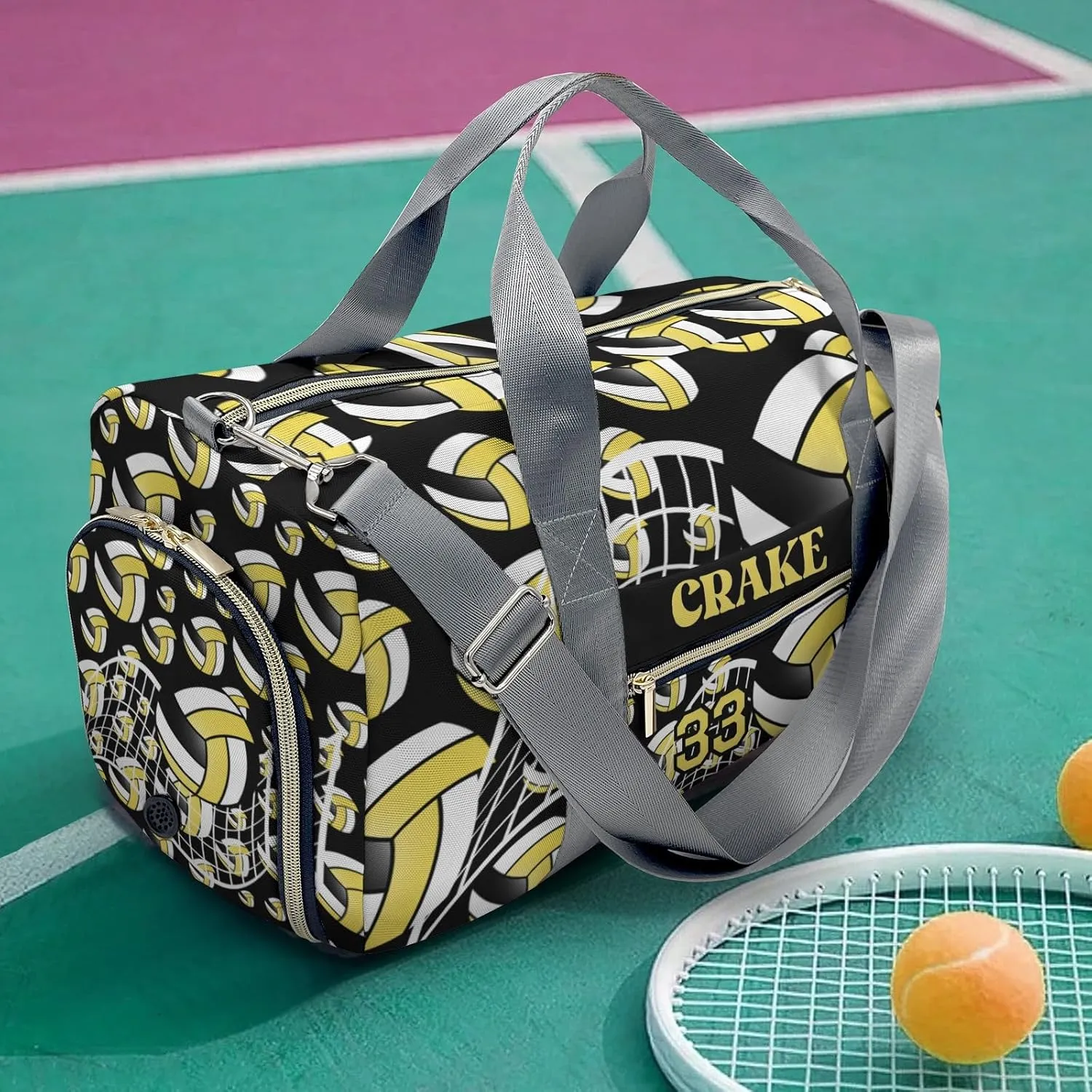 Personalized Gym Bag,Custom Name Volleyball Yelow Sport Duffel Bag Weekender Carry On Travel Duffel Bag