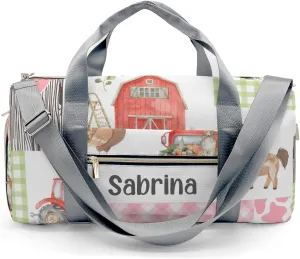 Personalized Pink Spring Green Farm House Custom Multi-functional Travel Bag, Unisex Portable Duffel Bag, Short Distance Travel Assistant