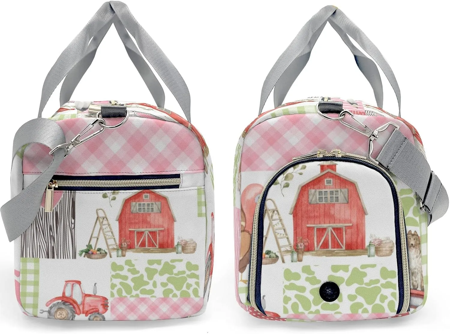 Personalized Pink Spring Green Farm House Custom Multi-functional Travel Bag, Unisex Portable Duffel Bag, Short Distance Travel Assistant