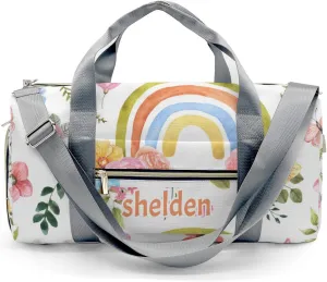 Personalized Rainbow and Flowers Custom Multi-functional Travel Bag, Unisex Portable Duffel Bag, Short Distance Travel Assistant