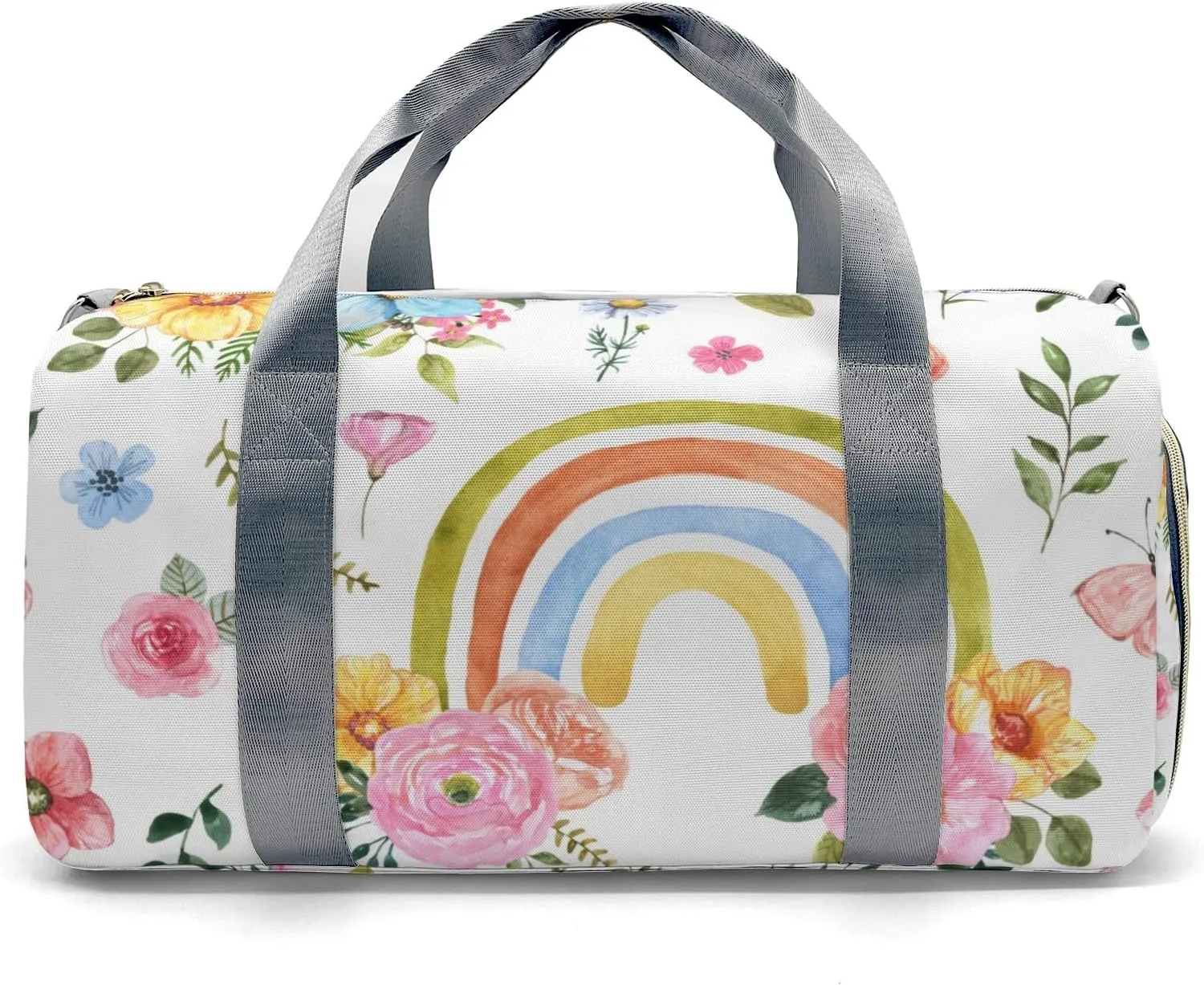 Personalized Rainbow and Flowers Custom Multi-functional Travel Bag, Unisex Portable Duffel Bag, Short Distance Travel Assistant