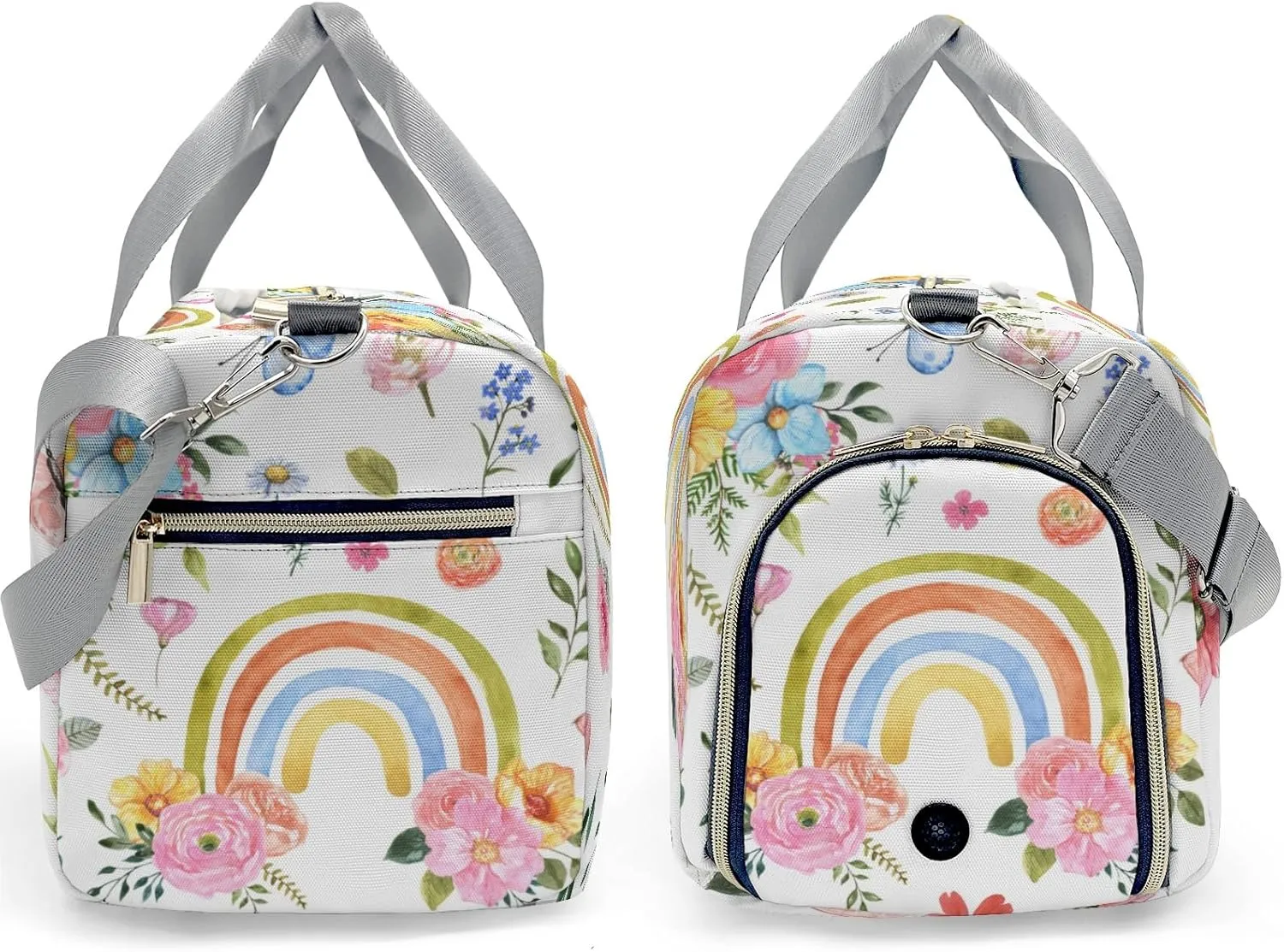 Personalized Rainbow and Flowers Custom Multi-functional Travel Bag, Unisex Portable Duffel Bag, Short Distance Travel Assistant