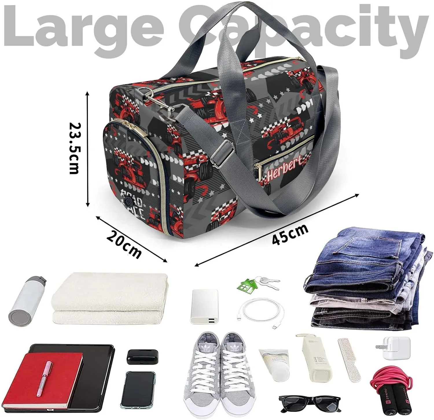 Personalized Red Sport Car Custom Multi-functional Travel Bag, Unisex Portable Duffel Bag, Short Distance Travel Assistant