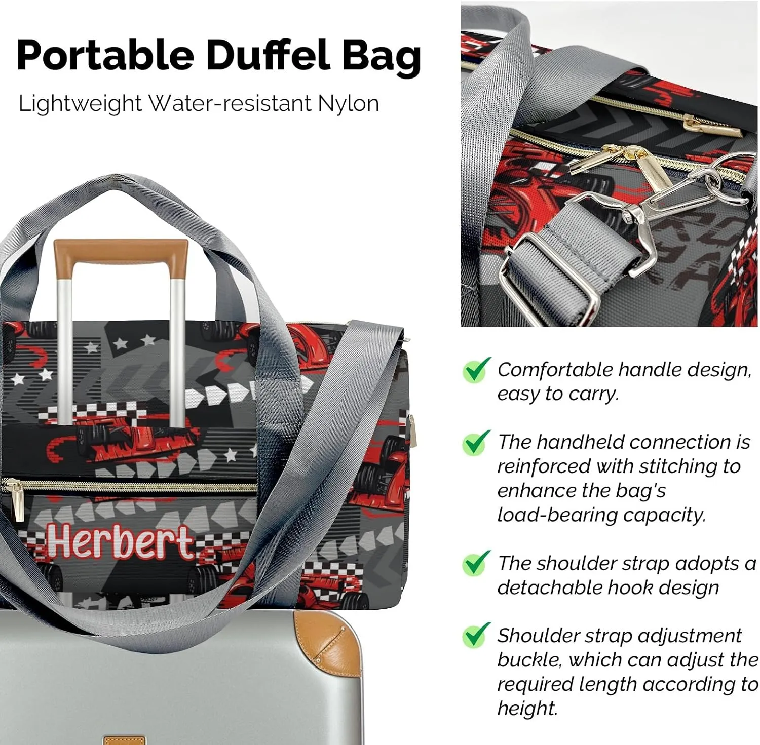 Personalized Red Sport Car Custom Multi-functional Travel Bag, Unisex Portable Duffel Bag, Short Distance Travel Assistant