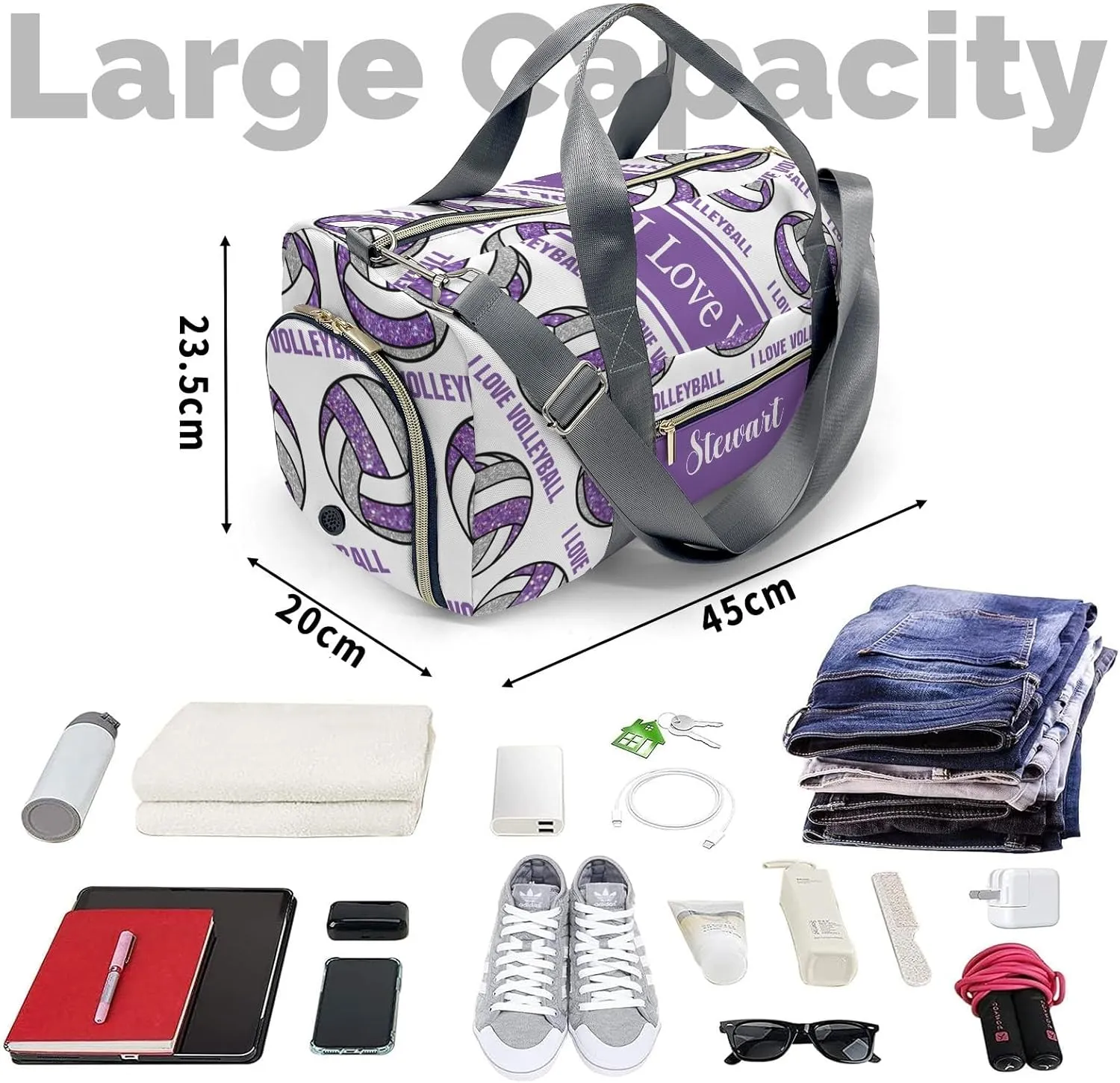 Personalized Volleyball Custom Multi-functional Travel Bag, Unisex Portable Duffel Bag, Short Distance Travel Assistant
