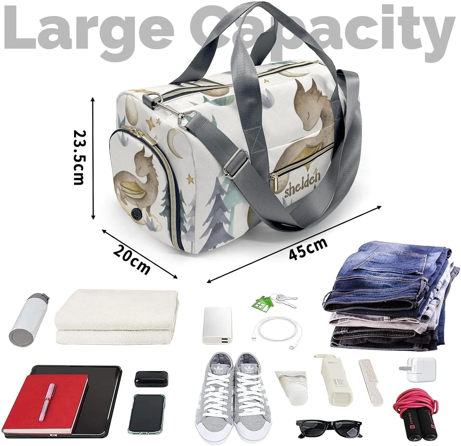 Personalized Watercolor Dragon Egg Custom Multi-functional Travel Bag, Unisex Portable Duffel Bag, Short Distance Travel Assistant