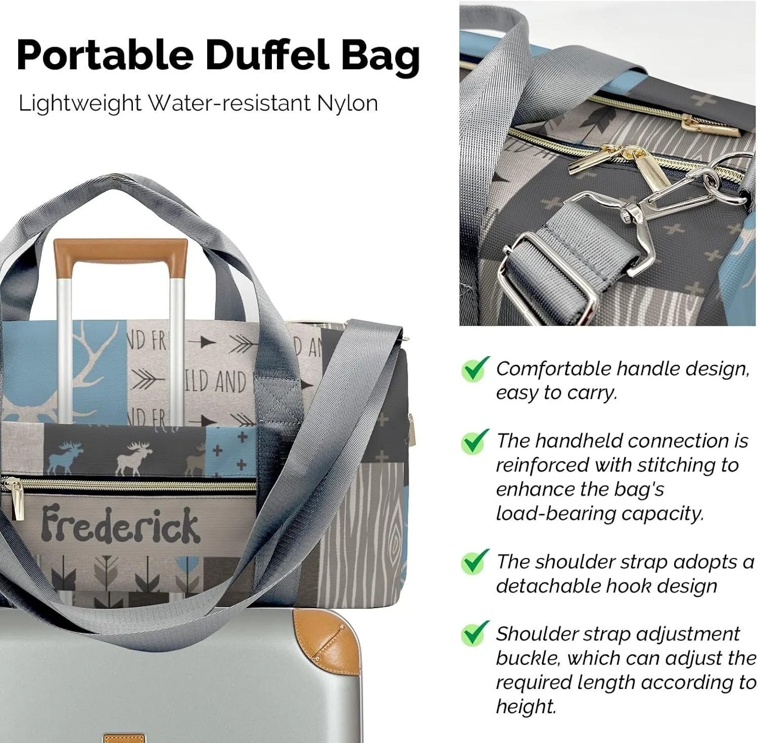 Personalized Wild and Free Deer Brown Custom Multi-functional Travel Bag, Unisex Portable Duffel Bag, Short Distance Travel Assistant