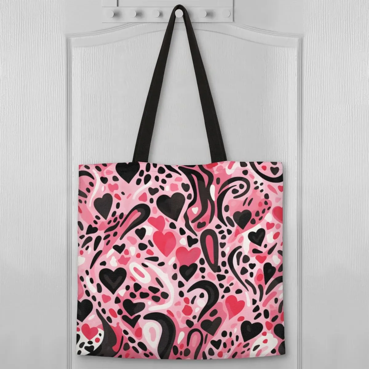 Pink Cartoon Strawberry Canvas Tote Bag for Women Men Stylish Tote Handbag Shoulder Bag Reusable Grocery Bag
