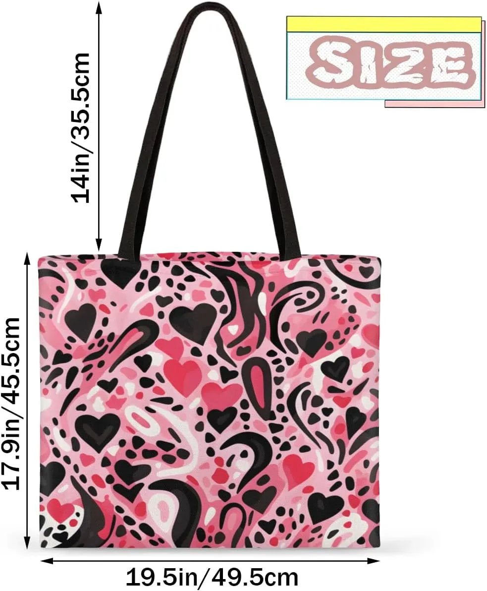 Pink Cartoon Strawberry Canvas Tote Bag for Women Men Stylish Tote Handbag Shoulder Bag Reusable Grocery Bag