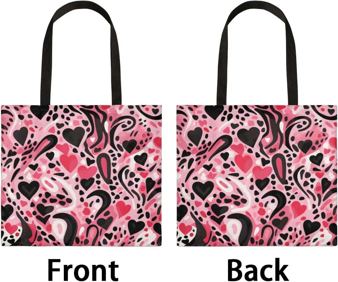 Pink Cartoon Strawberry Canvas Tote Bag for Women Men Stylish Tote Handbag Shoulder Bag Reusable Grocery Bag