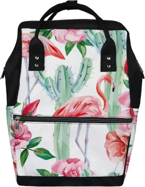 Pink Flamingo Cactus Diaper Bag Backpack Waterproof Backpack Baby Nappy Changing Bag for Travel Large Capacity Durable and Stylish for Woman