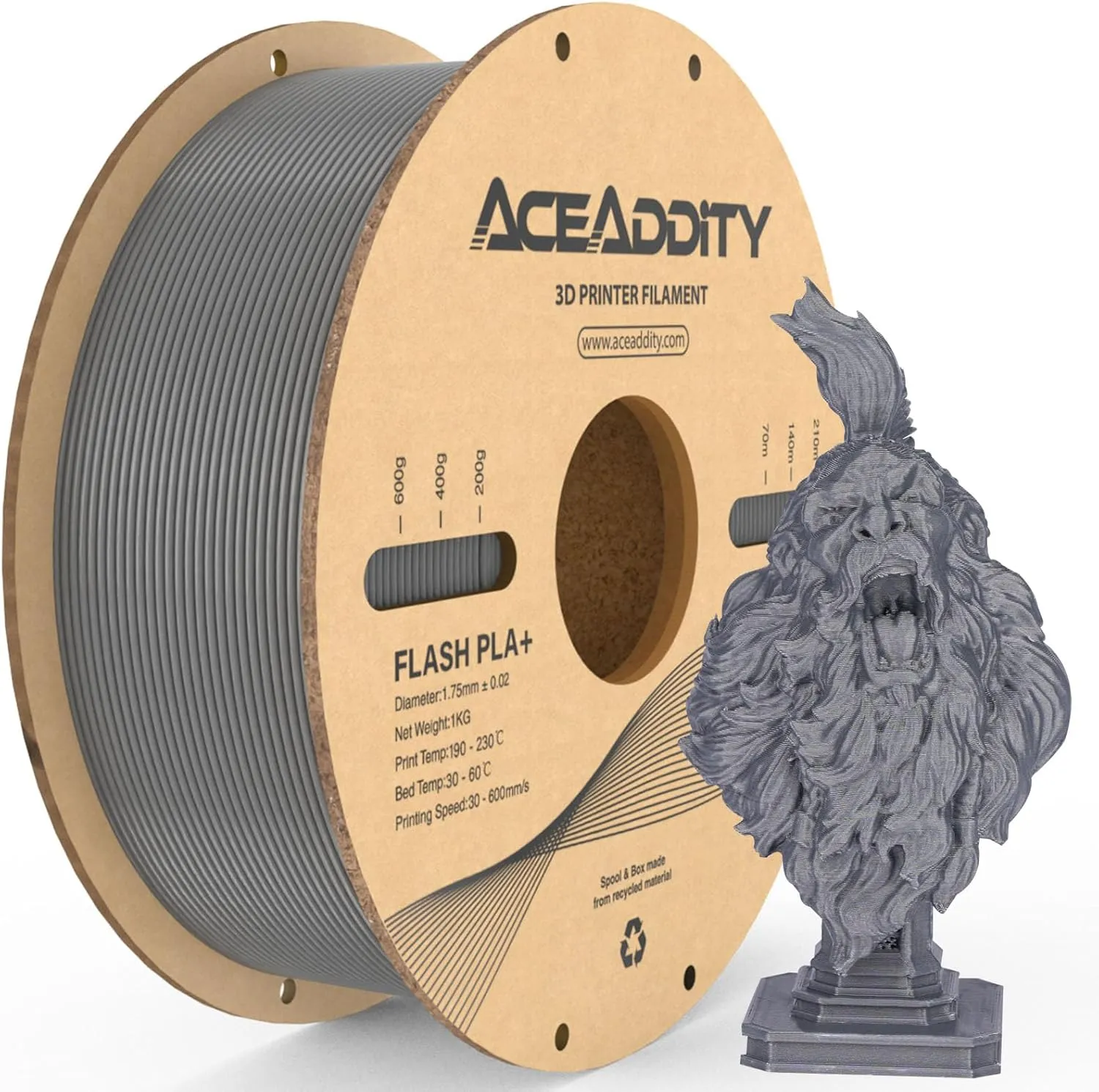 PLA  Filament 1.75mm, Flash PLA High Speed 3D Printer Filament, Dimensional Accuracy  /- 0.02mm, 1KG/Spool 3D Printing Filament Fits for Most FDM 3D Printers (1kg Silver)