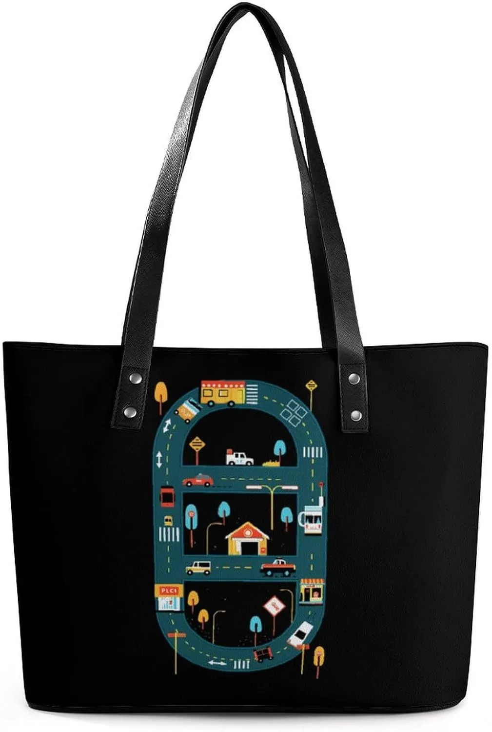 Playmat Car Track Novelty Fashion Women's Handbags Printed Tote Bag Shoulder Purse Top Handle With Pocket 11 X 11.5 X 5.5 Inch