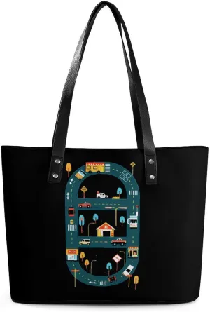 Playmat Car Track Novelty Fashion Women's Handbags Printed Tote Bag Shoulder Purse Top Handle With Pocket 11 X 11.5 X 5.5 Inch