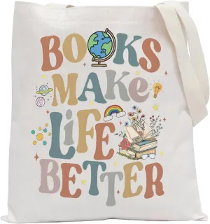 POFULL Librarian Gift Book Lover Shoulder Bag Reading Gift Bookworm Gift Books Make Life Better Tote Bag